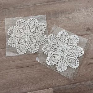2 PCs NWT Vintage Crocheted Doily‎ Table Linen Coaster Mat Cream